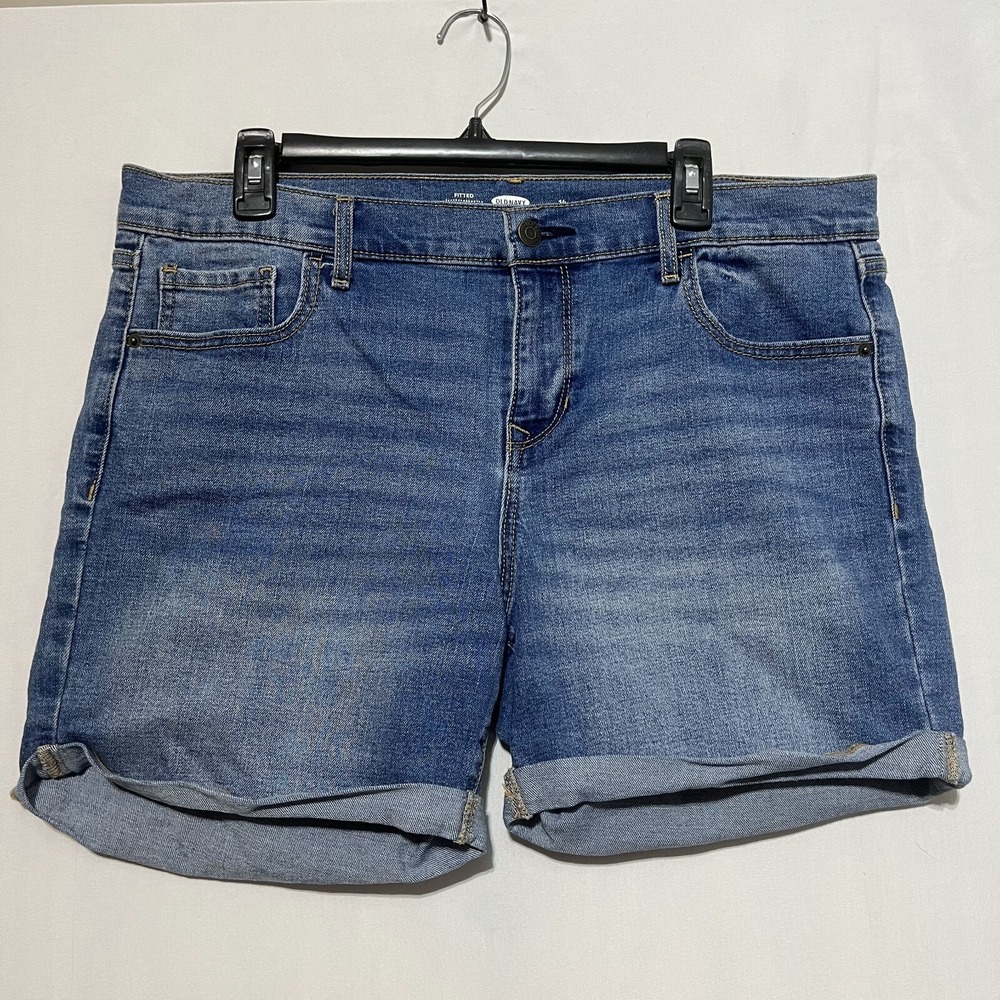Old Navy Denim Shorts Women 14R Blue Stretch Pockets High-Rise Cuffed Hem Fitted